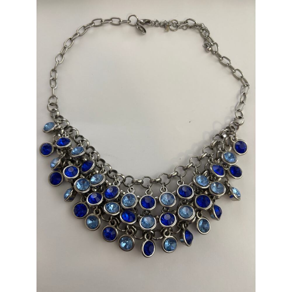 2028 Brand Bib Necklace Bezel Set Blue Stones Silver Tone - Picture 2 of 4